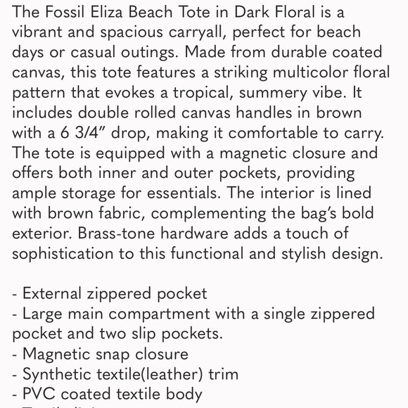 Fossil Floral Eliza Beach Tote Bag - Picture 10 of 10